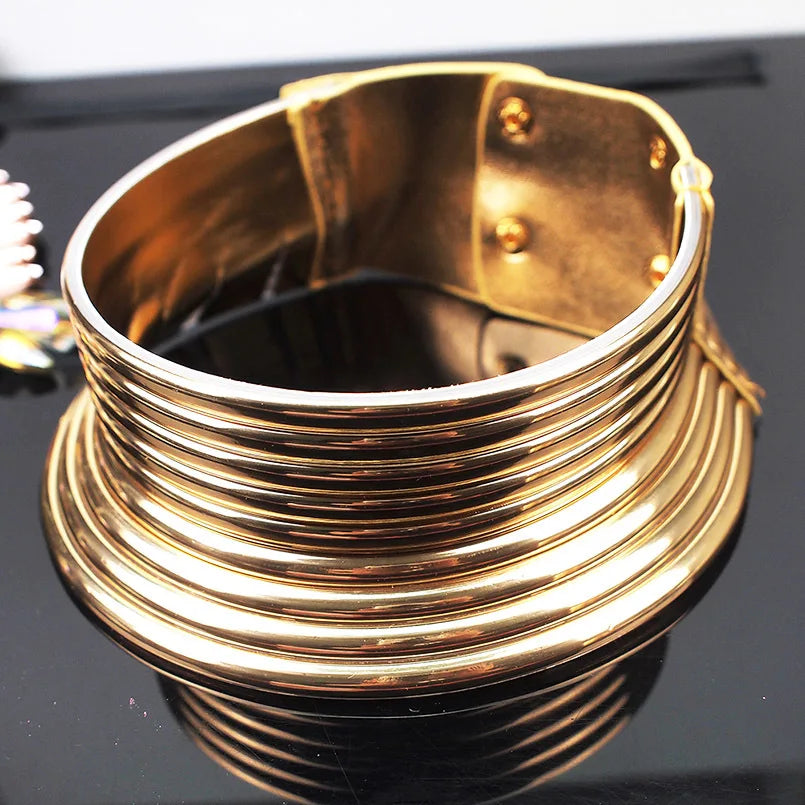 KDLUN African Bib Torques Chokers Necklaces For Women Statement Metal Geometric Collar Necklace Indian Jewelry Boho Design