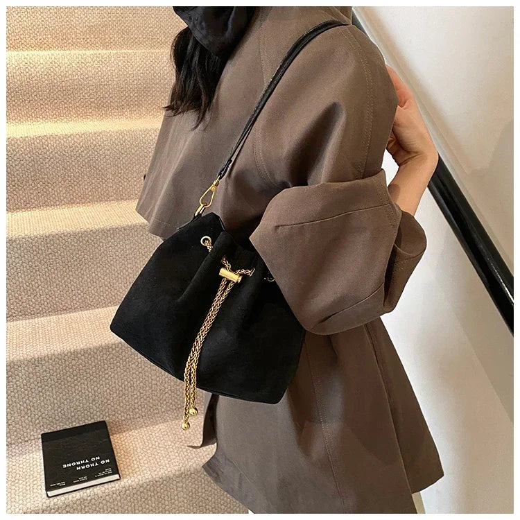 Soft Solid Faux Suede Simple Commuting Crossbody Bags 2026 Hot Sale Sewing Sweet Bags for Women Thread String Women's Handbags