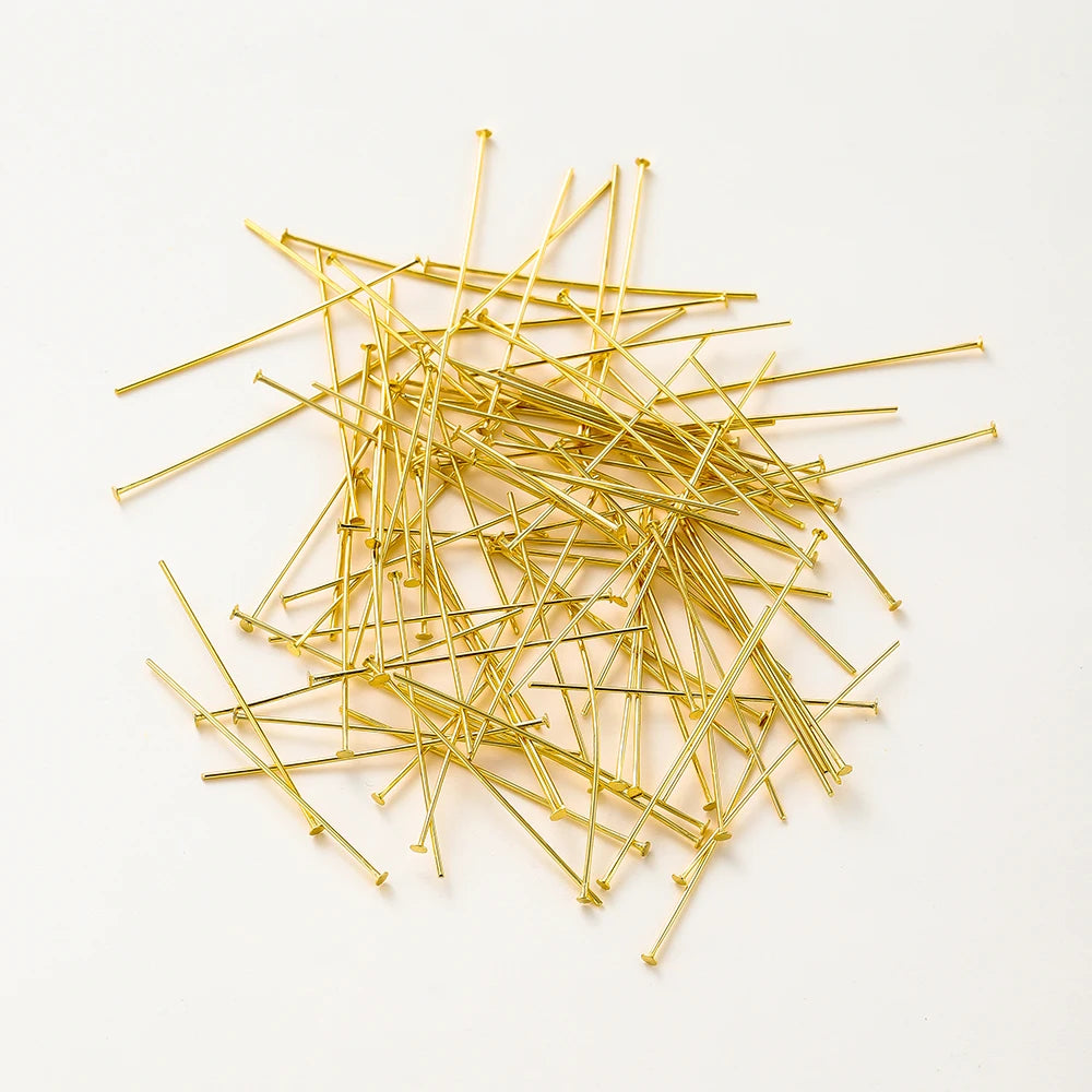 100pcs/lot 14K 18K Gold Plated 16-50mm Ball Head Pins DIY Jewelry Making Findings Brass Metal Flat Head Eye Head Pins Supplies
