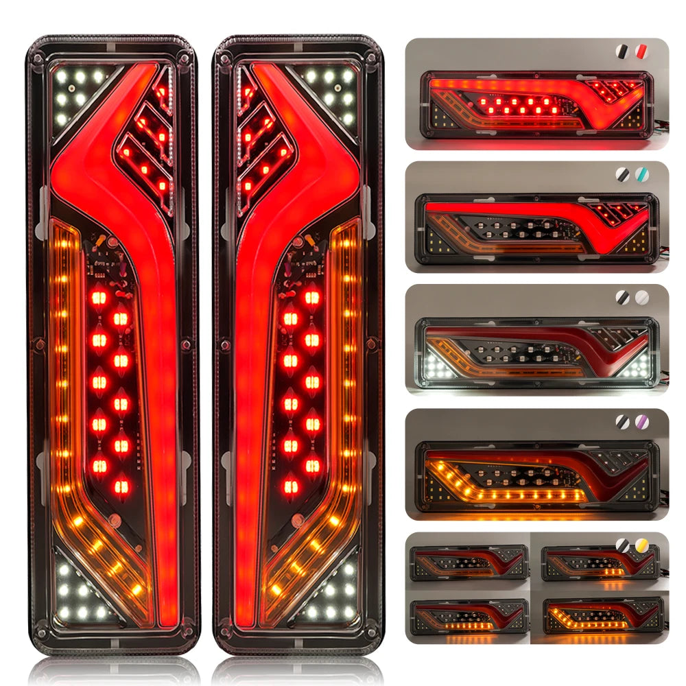 2X 12/24V Truck Tail Light waterproof shockproof LED running water turn signal Brake Lights Reverse Lorry Bus Trailer Fog lamps