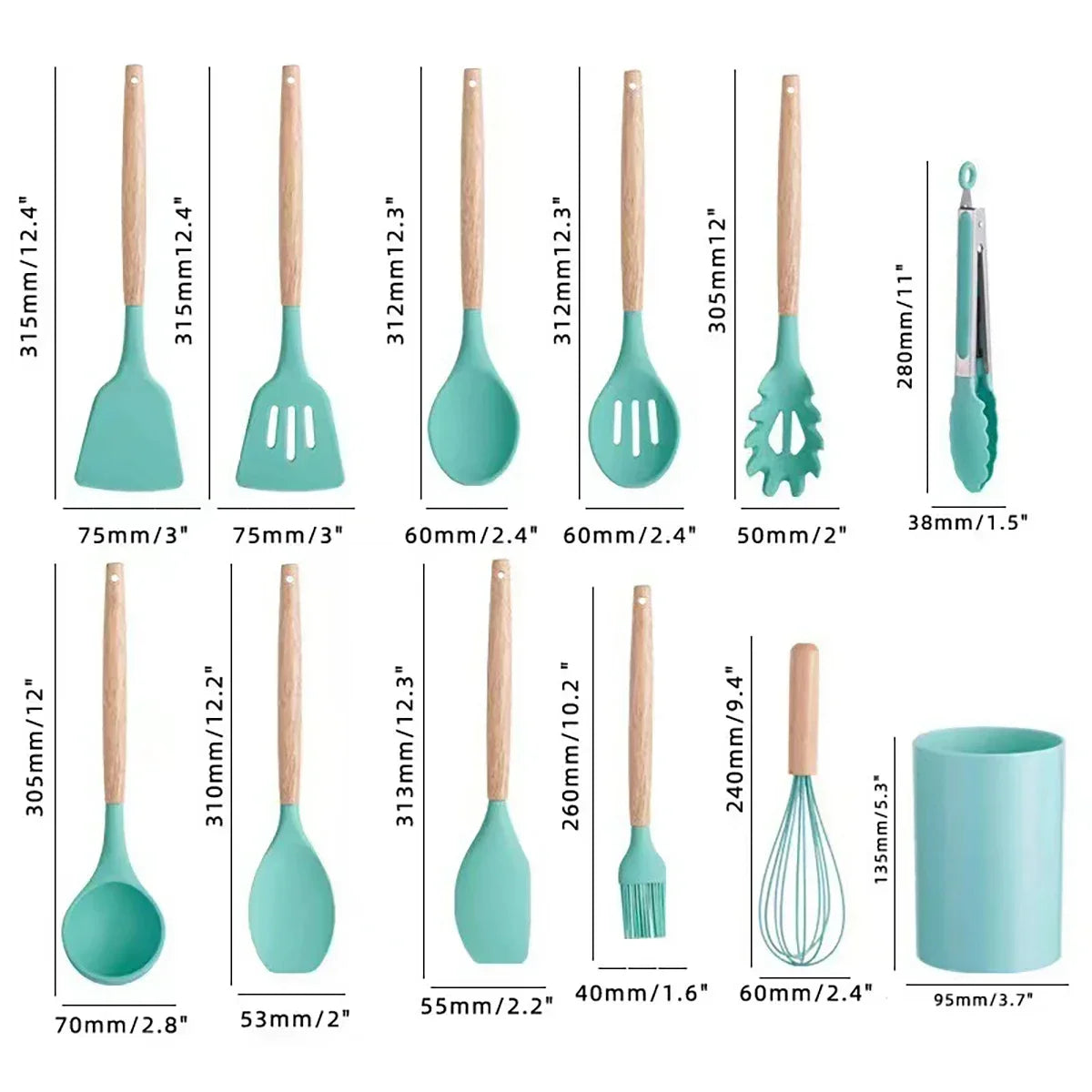 12Pcs/5pcs Silicone Kitchenware Non-Stick Cookware Kitchen Utensils Set Spatula Shovel Egg Beater Wooden Handle Cooking Tool Set