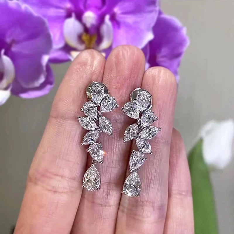 Huitan Brilliant Crystal Cubic Zirconia Hanging Earrings Women for Engagement Wedding Aesthetic Female Earrings Fashion Jewelry