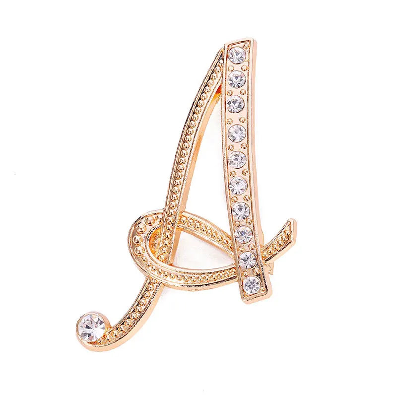 A-Z Letter Brooch Women Rhinestones Gold Crystal Metal Alphabet Pins Jewelry DIY Accessories