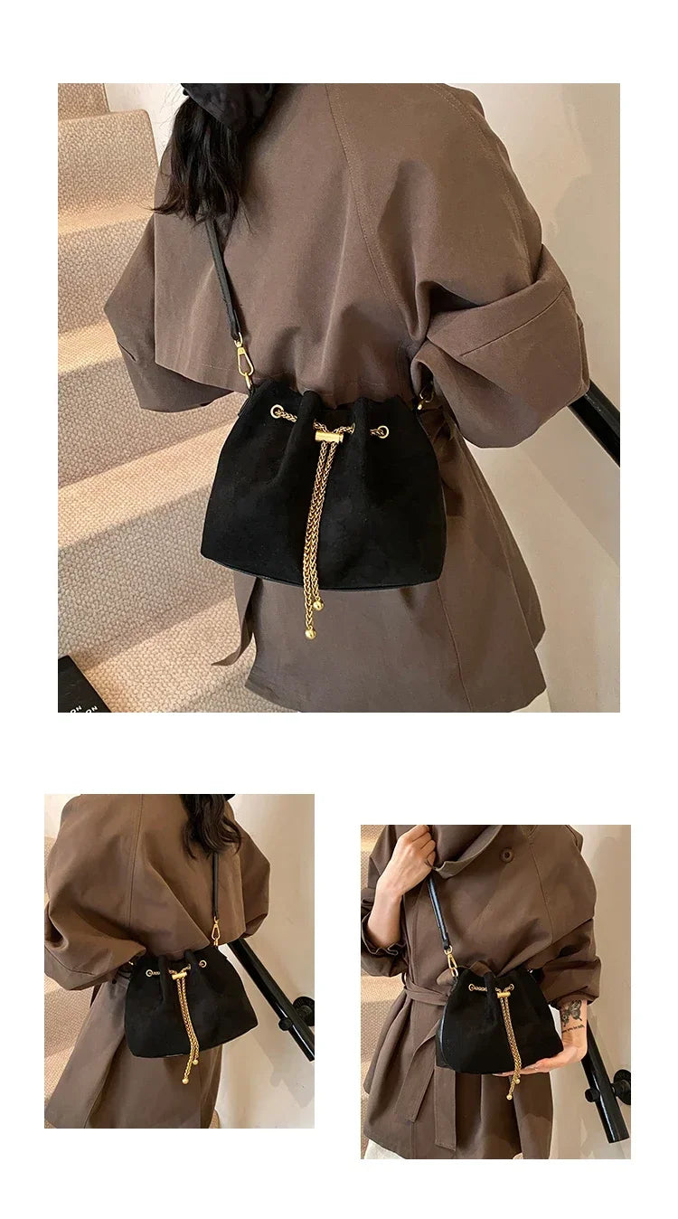 Soft Solid Faux Suede Simple Commuting Crossbody Bags 2026 Hot Sale Sewing Sweet Bags for Women Thread String Women's Handbags