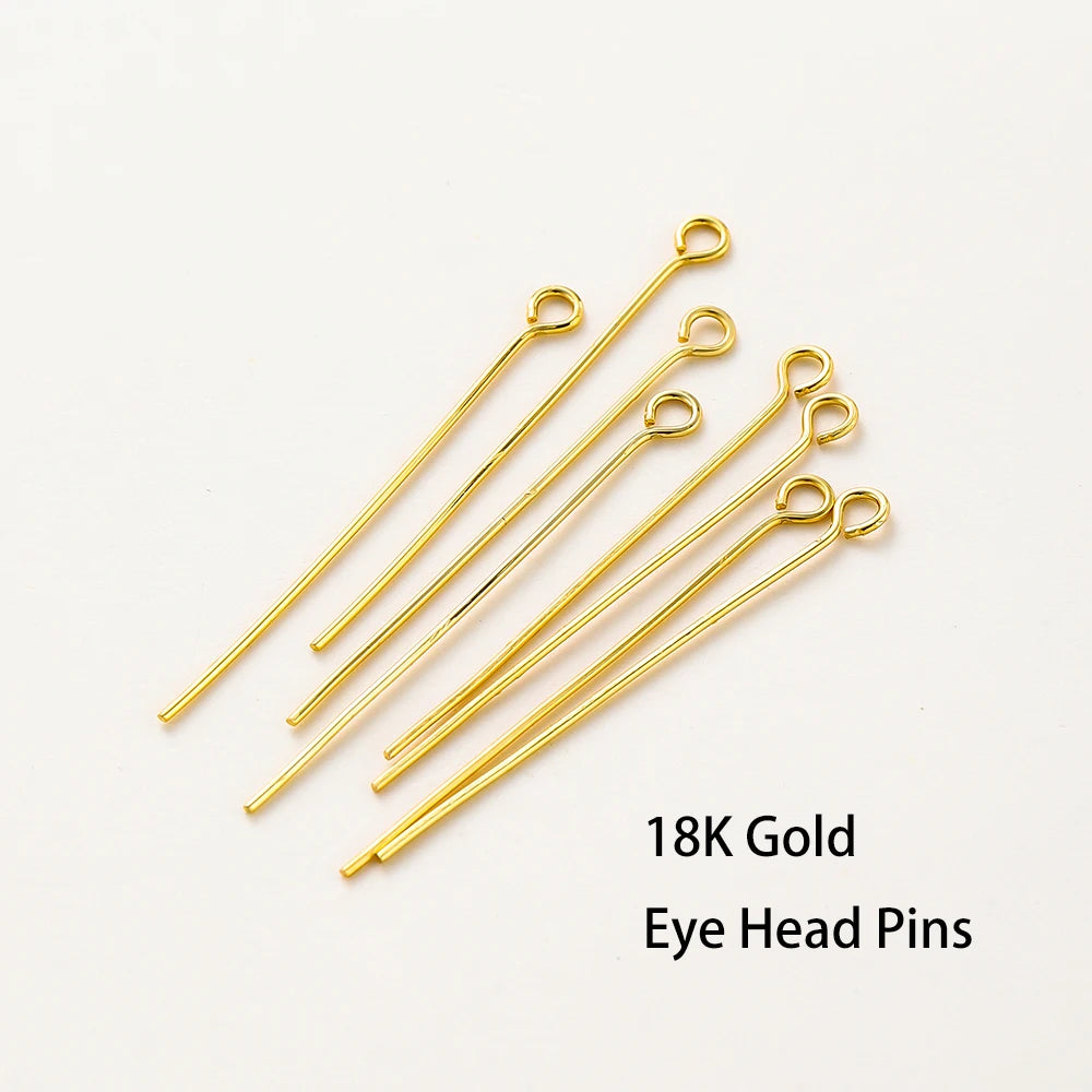 100pcs/lot 14K 18K Gold Plated 16-50mm Ball Head Pins DIY Jewelry Making Findings Brass Metal Flat Head Eye Head Pins Supplies