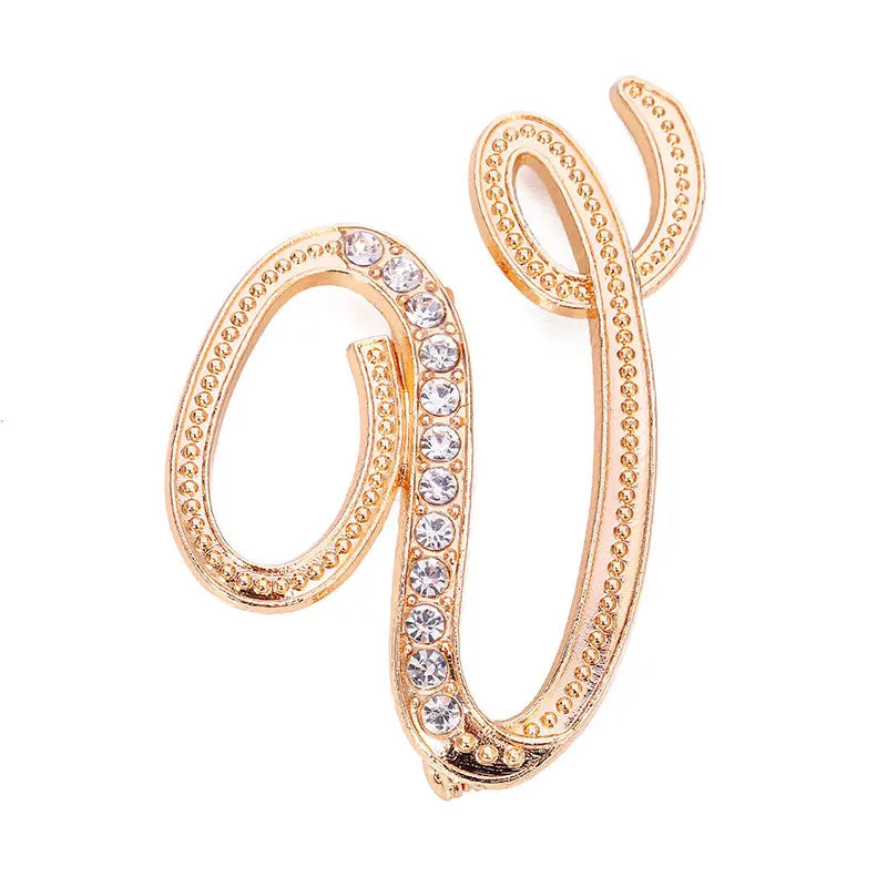 A-Z Letter Brooch Women Rhinestones Gold Crystal Metal Alphabet Pins Jewelry DIY Accessories