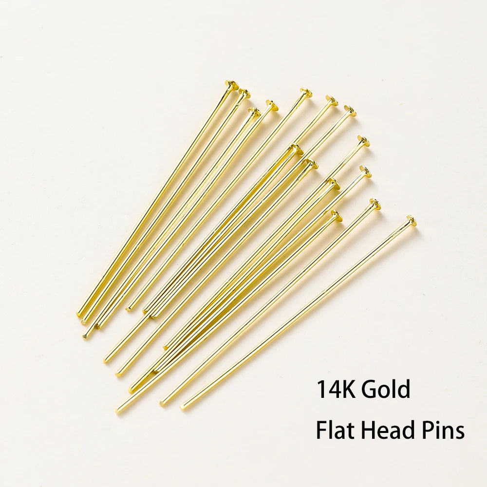 100pcs/lot 14K 18K Gold Plated 16-50mm Ball Head Pins DIY Jewelry Making Findings Brass Metal Flat Head Eye Head Pins Supplies