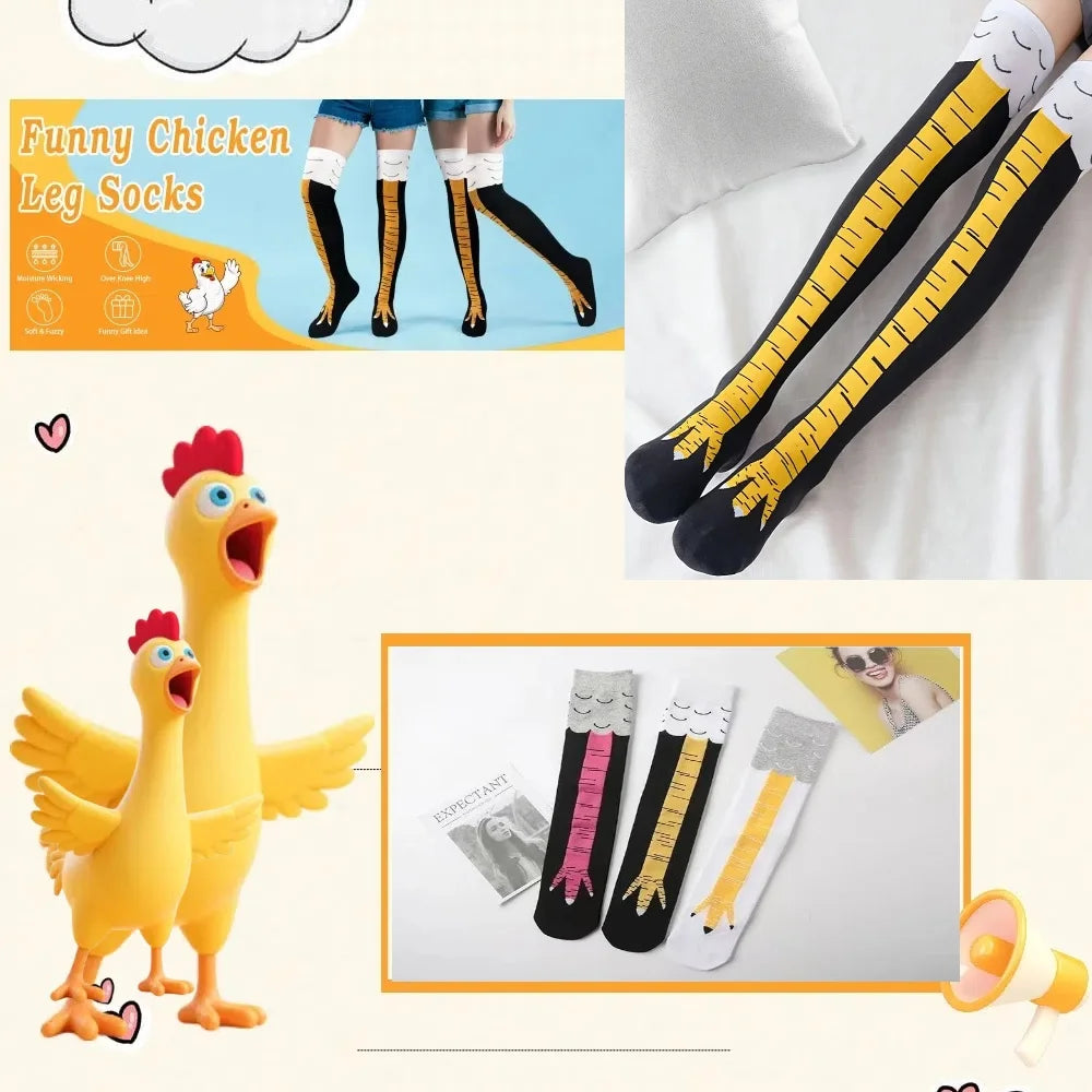 Men Women Funny 3D Chicken Socks Print Cartoon Cosplay High flexibility Thigh High Sock Cotton Fashion Thin Toe Feet Paws Stocks