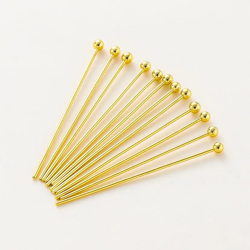 100pcs/lot 14K 18K Gold Plated 16-50mm Ball Head Pins DIY Jewelry Making Findings Brass Metal Flat Head Eye Head Pins Supplies