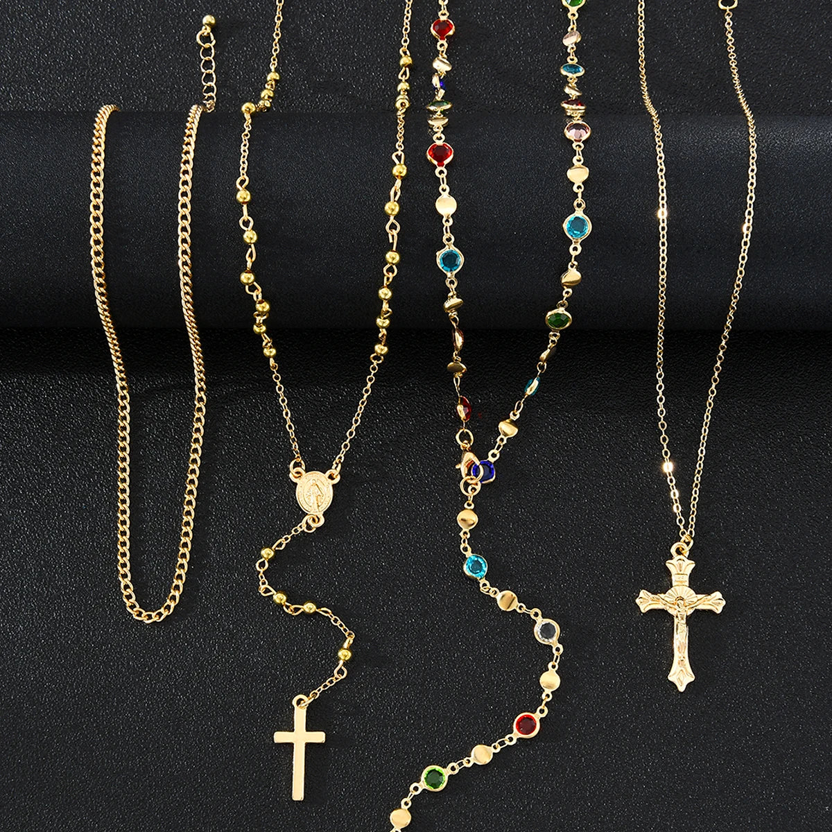 Luxury Rhinestone Cross Pendant Necklace Set for Women Vintage Simple Colorful Crystal Long Y-shaped Necklace Y2K Party Jewelry