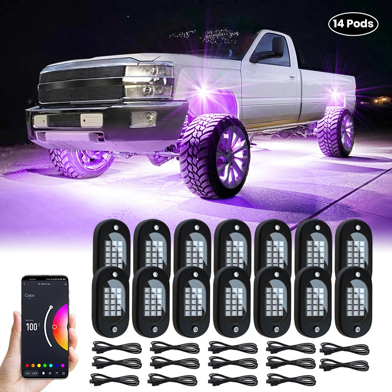 Honalia LED Rock Lights for Trucks 4/6/8/10/12 Pods RGB Truck Rock Lights Kits with App Control for ATV UTV RZR