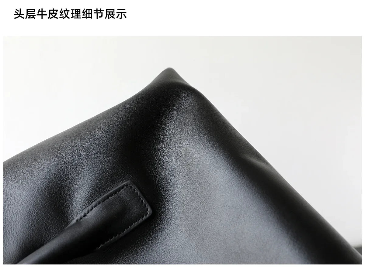 Luxury Niche First-layer Cowhide Tote Bag Woman Large Capacity Shoulder Underarm Bag Casual Tote Big Handbag 2026 New