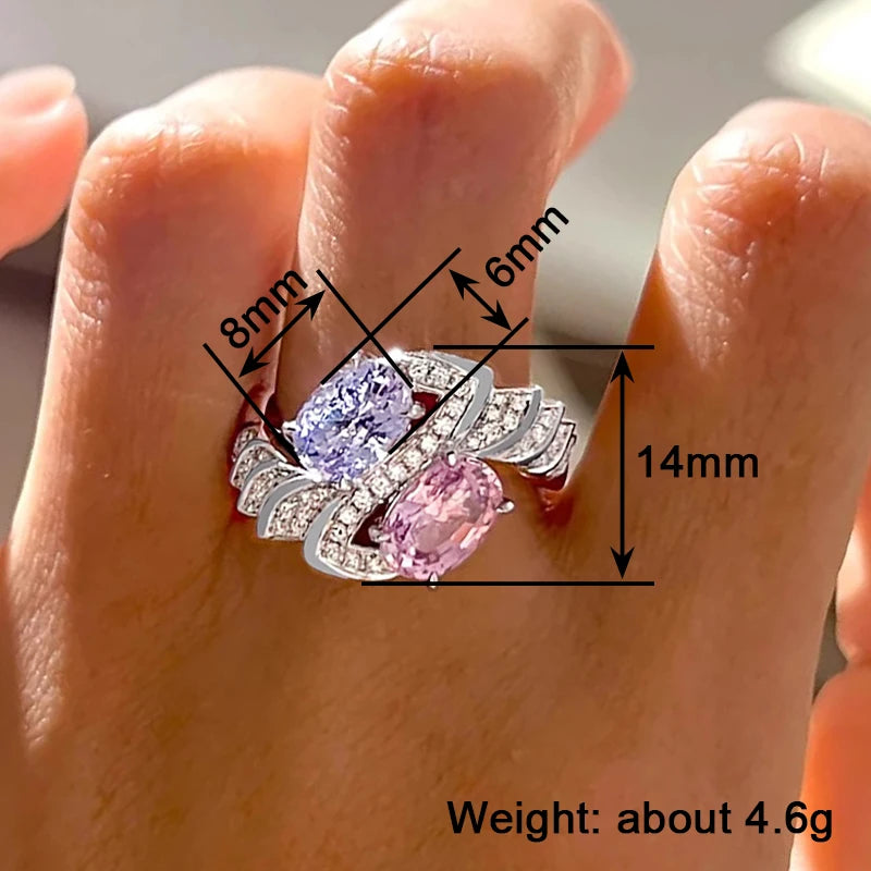 Huitan Charming Purple/Pink Cubic Zirconia Women Rings Romantic Bridal Wedding Accessories Sparkling Rings Party Fashion Jewelry