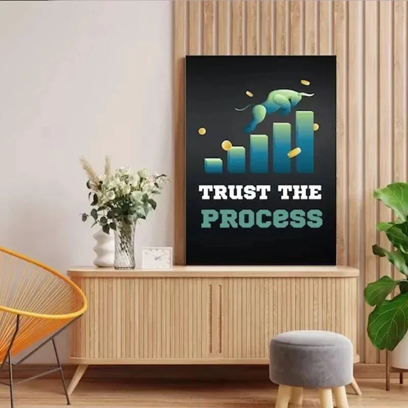 Neon Bulls&Bears Stock Market Trading Quotes Trust The Process and Ability Canvas Poster Wall Pictures Home Office Decor Gift