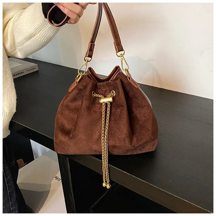 Soft Solid Faux Suede Simple Commuting Crossbody Bags 2026 Hot Sale Sewing Sweet Bags for Women Thread String Women's Handbags