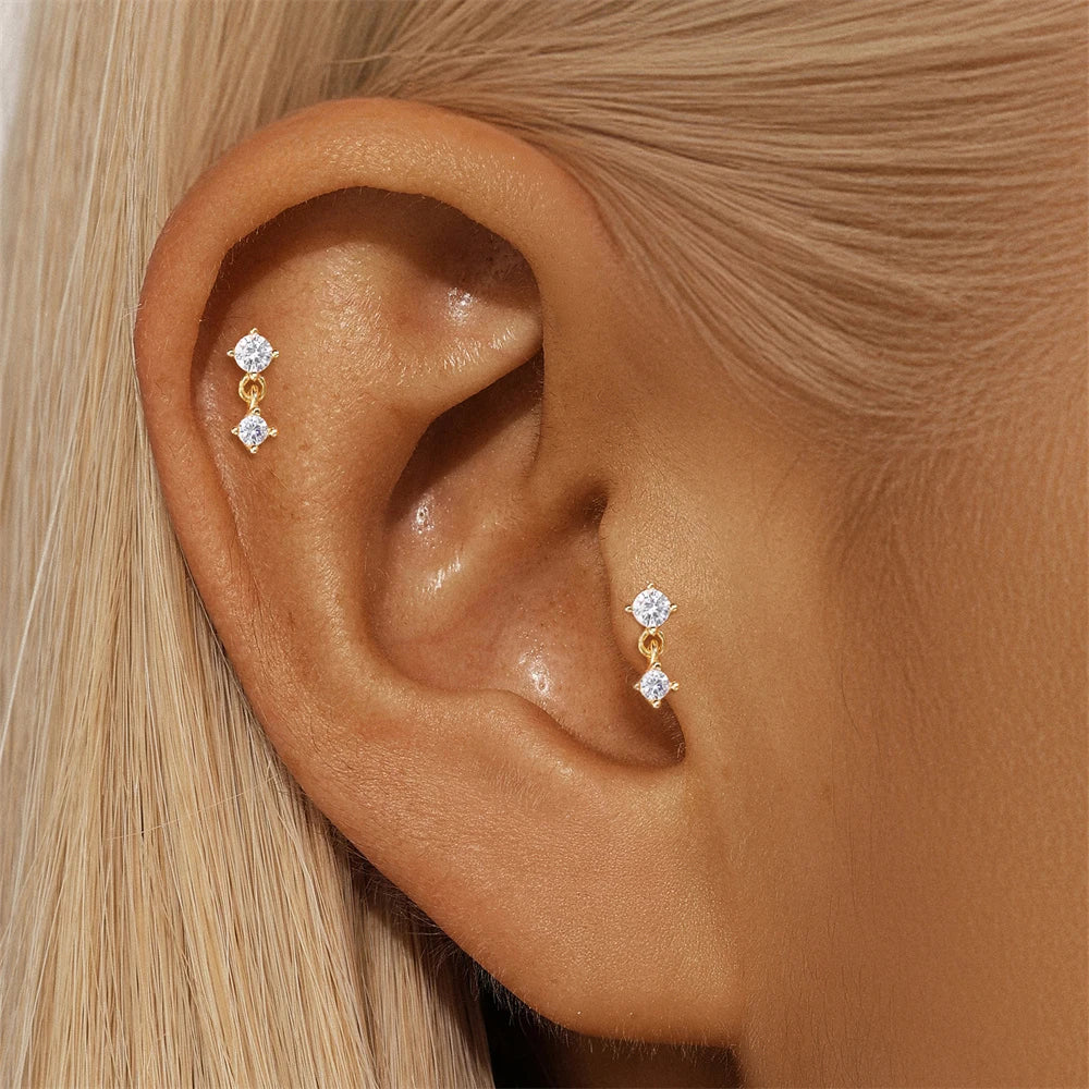 Aide 1pc 925 Sterling Silver Mini Zircon Thick Flat Screw Back Drop Earrings For Women K Gold Piercing Stud Earrings Jewelry