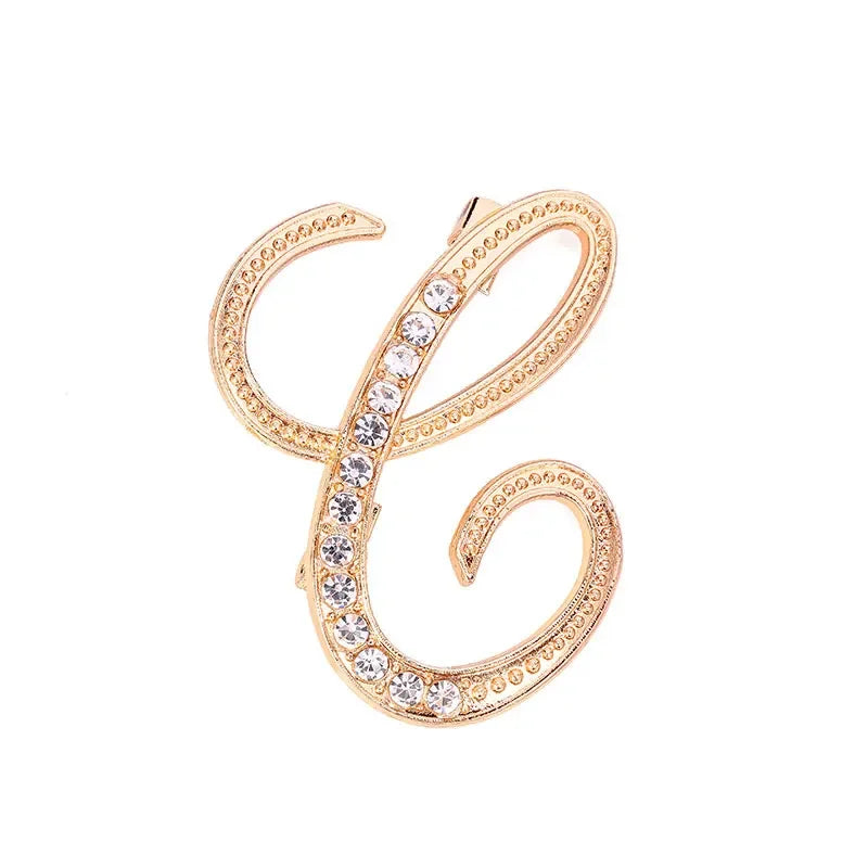 A-Z Letter Brooch Women Rhinestones Gold Crystal Metal Alphabet Pins Jewelry DIY Accessories