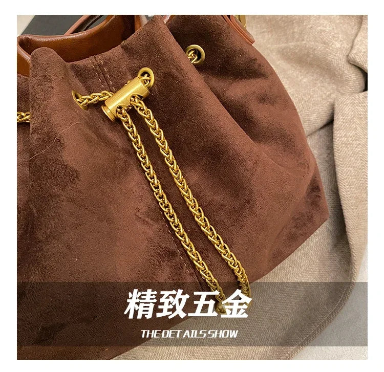 Soft Solid Faux Suede Simple Commuting Crossbody Bags 2026 Hot Sale Sewing Sweet Bags for Women Thread String Women's Handbags