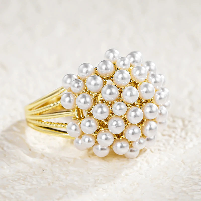 Huitan Luxuriant White/Purple Imitation Pearl Rings for Women Aesthetic Wedding Engagement Accessories Trendy Jewelry Drop Ship