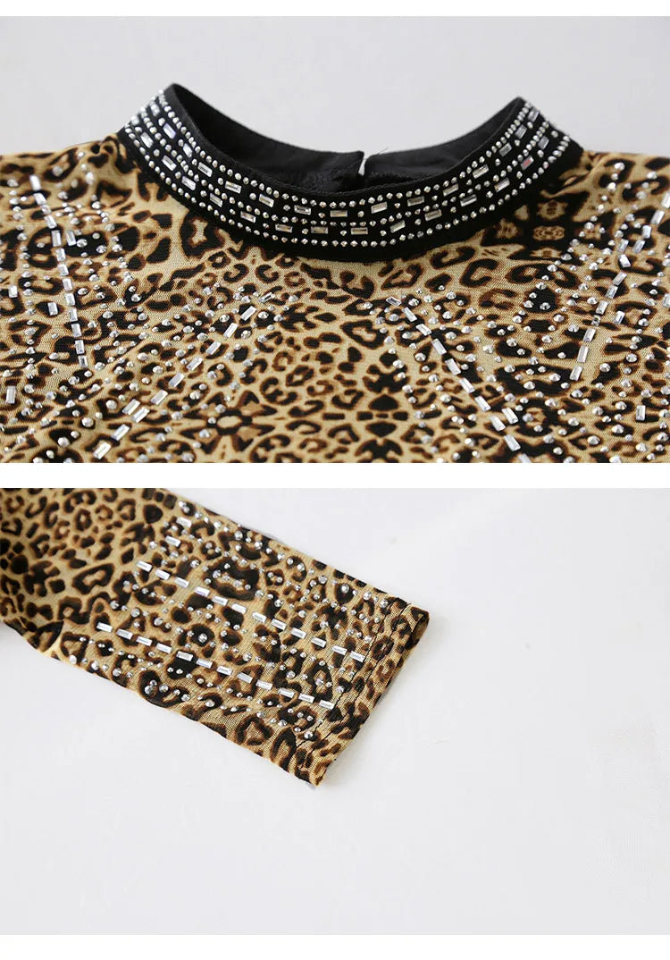 2025 European Station Long Sleeve Women Tees Autumn Winter New Stand collar Hot Diamond T Shirt Fashion Slim Mesh Tops