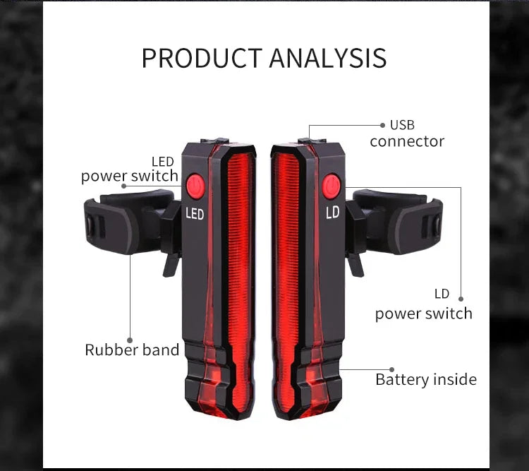 Bike Rear Light Laser Line Warning Lamp Waterproof Seatpost LED Light USB Rechargeable MTB Road Bicycle Taillight