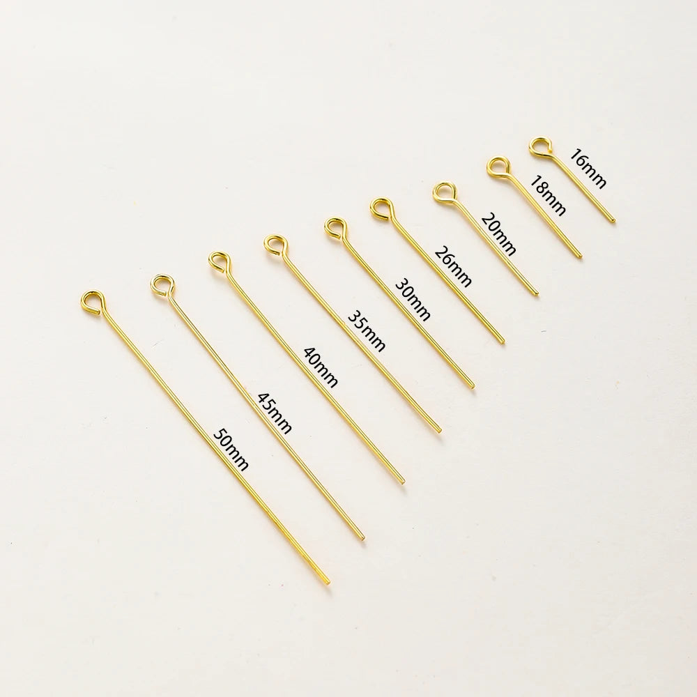 100pcs/lot 14K 18K Gold Plated 16-50mm Ball Head Pins DIY Jewelry Making Findings Brass Metal Flat Head Eye Head Pins Supplies