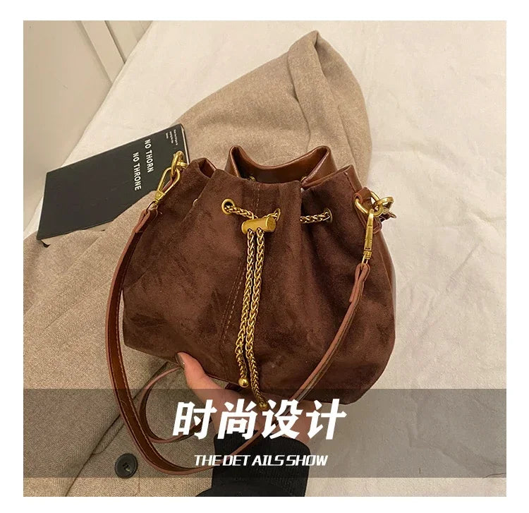 Soft Solid Faux Suede Simple Commuting Crossbody Bags 2026 Hot Sale Sewing Sweet Bags for Women Thread String Women's Handbags