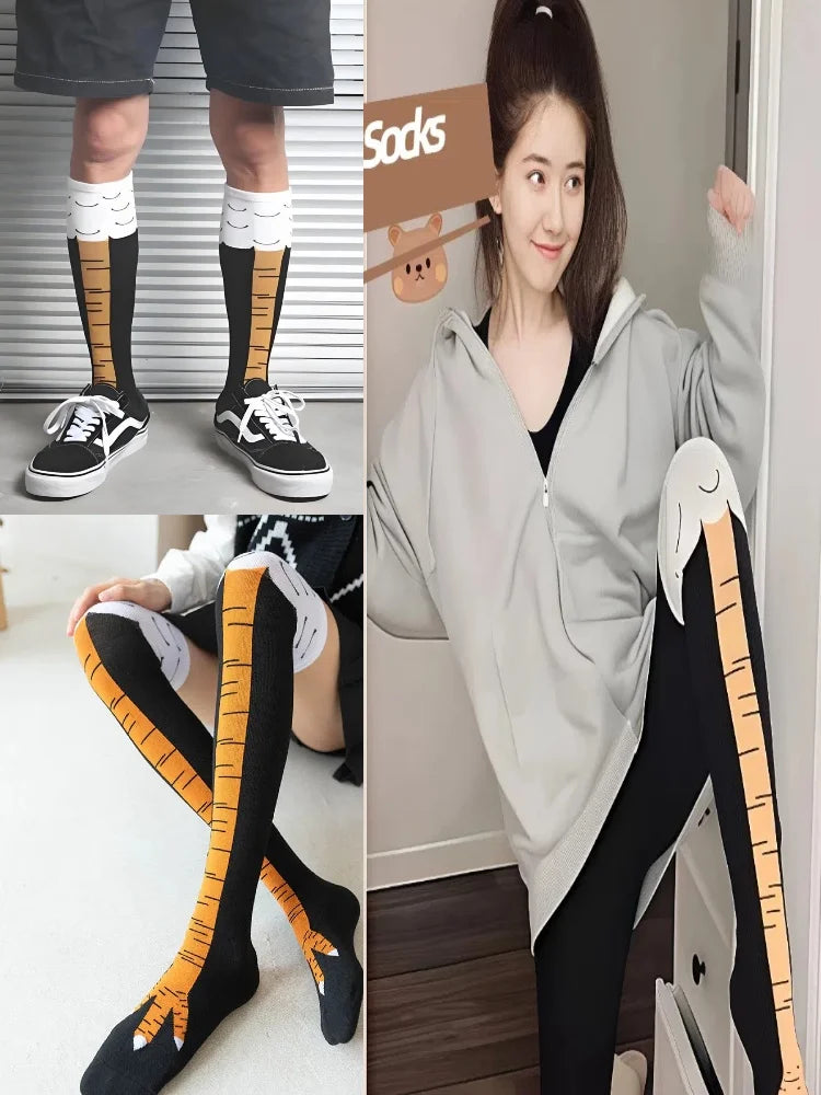 Men Women Funny 3D Chicken Socks Print Cartoon Cosplay High flexibility Thigh High Sock Cotton Fashion Thin Toe Feet Paws Stocks