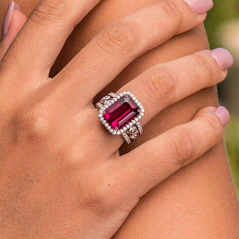 Huitan Luxury Lady Temperament Finger Ring with Shiny Red CZ Gorgeous Party Accessories Trendy High-quality Wedding Band Jewelry