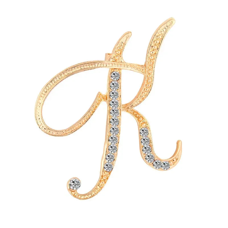 A-Z Letter Brooch Women Rhinestones Gold Crystal Metal Alphabet Pins Jewelry DIY Accessories