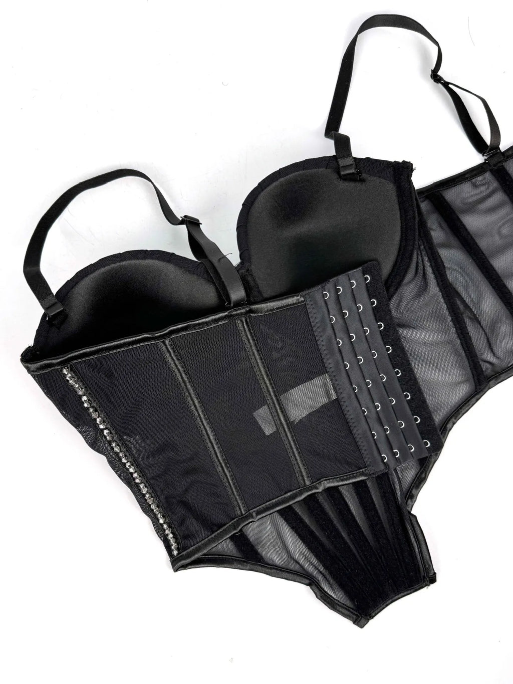 Sexy Mesh Design Camisole Vest Style Ladies Corset Tops with Chest Cushion Sparkling Diamond Decoration Fishbone Lingerie Tops