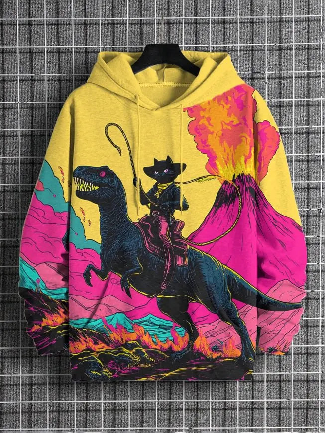 2026 Men's Hoodies Funny Cat Dinosaur UFO Art 3D Printed Cartoon Sweatshirt Men Women Tracksuit Oversized Casual Street Y2k Coat