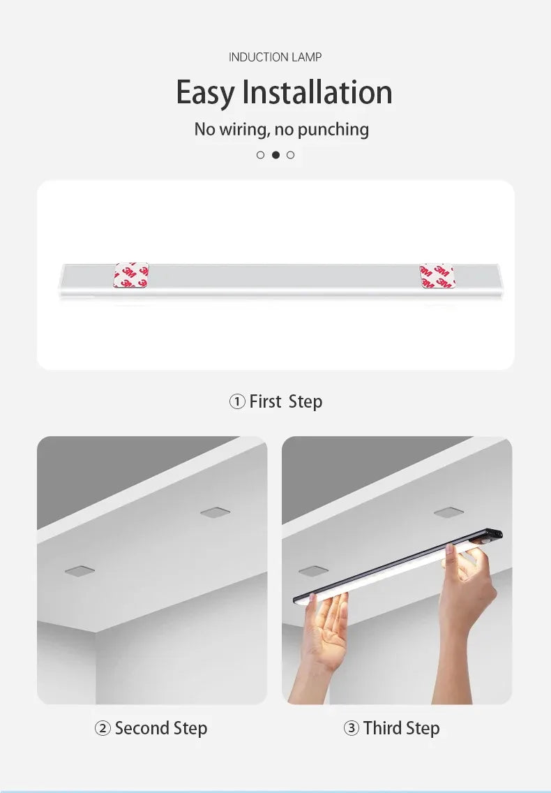 LED Bar Light Under Cabinet Lighting Motion Sensor USB Rechargeable Magnetic for Kitchen Closet Night Light