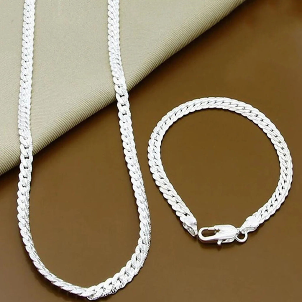 925 Sterling Silver 8/16/18/20/22/24 Inch 6mm Side Chain Necklace Bracelet For Woman Men Fashion Charm Wedding Jewelry