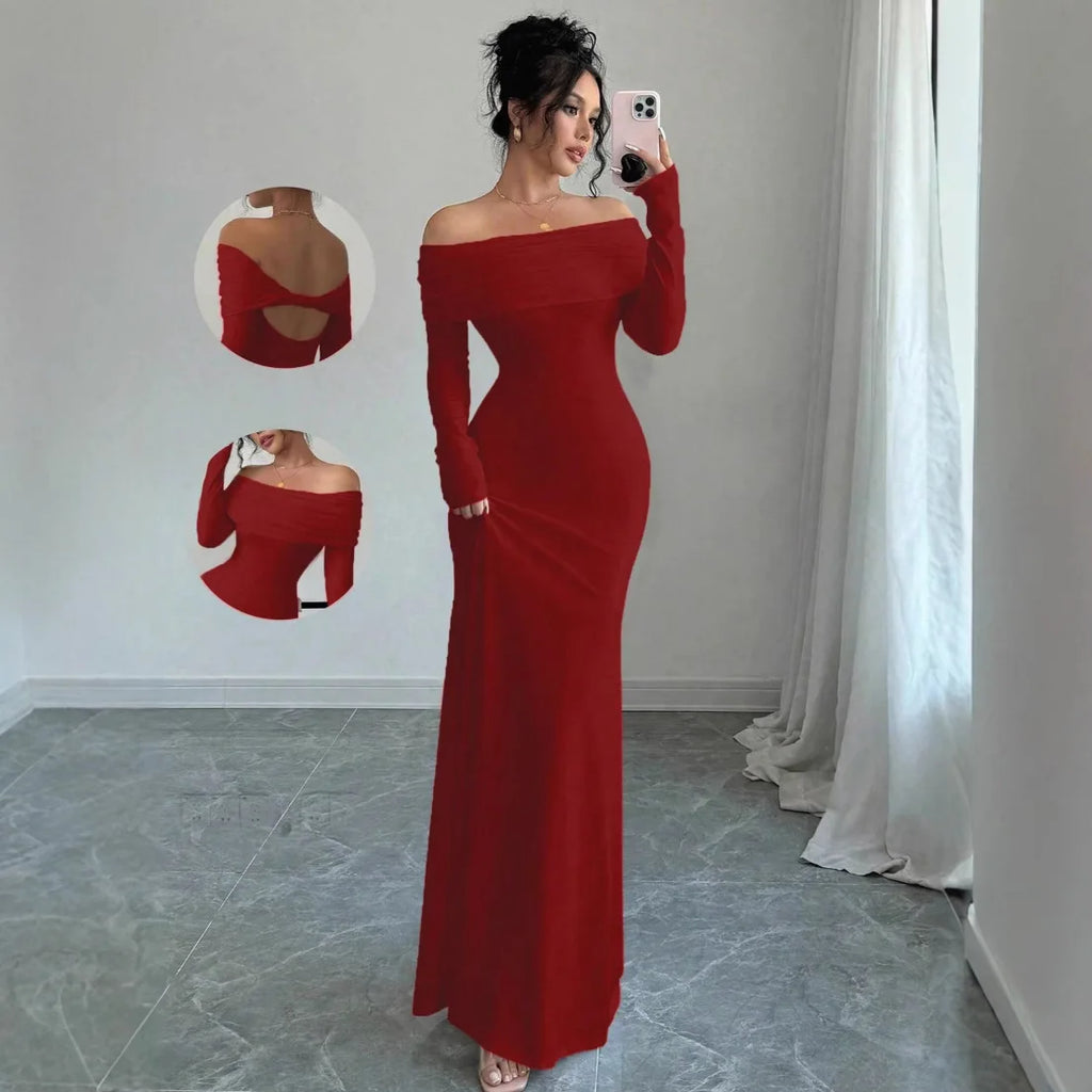 2025 Women Fashion White Wedding Dress Spring Autumn One-shoulder Slim Backless Sexy Hip-pack Dresses Women Robe Femal Vestidos
