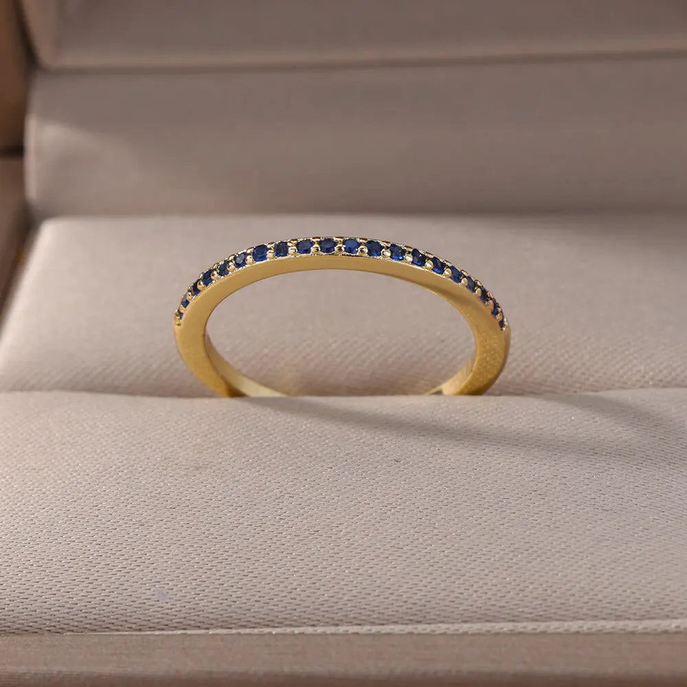 Mini Zircon Green Rings For Women Stainless Steel Gold Color Adjustable Finger Ring Engagement Wedding Christmas Jewelry Gift