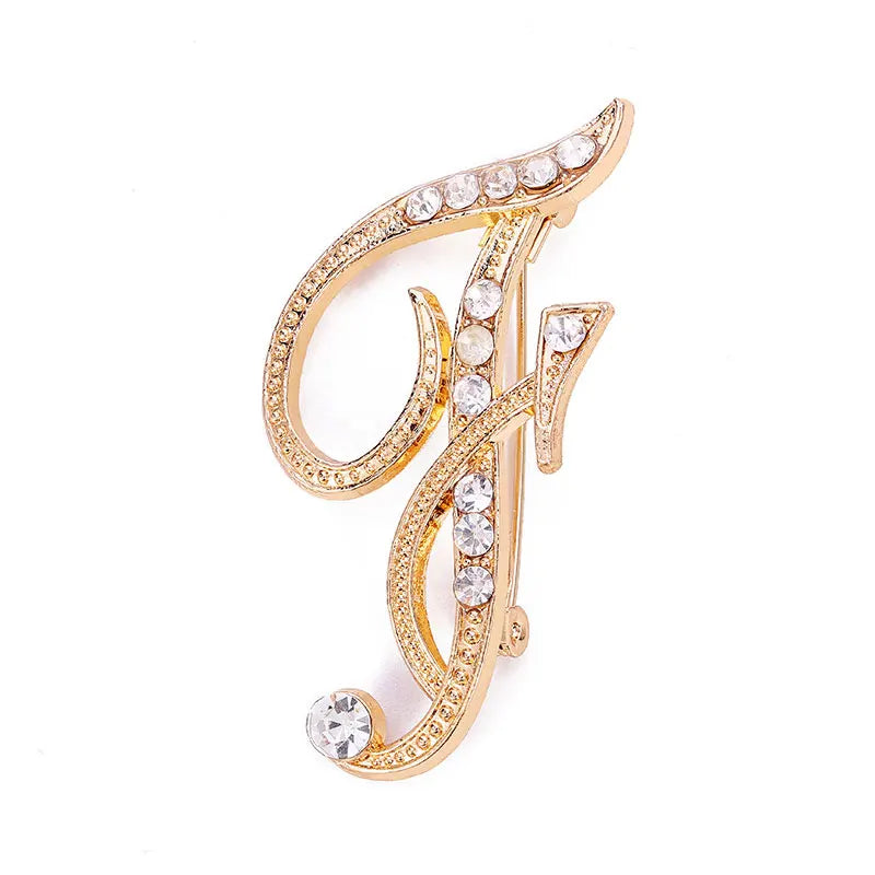 A-Z Letter Brooch Women Rhinestones Gold Crystal Metal Alphabet Pins Jewelry DIY Accessories