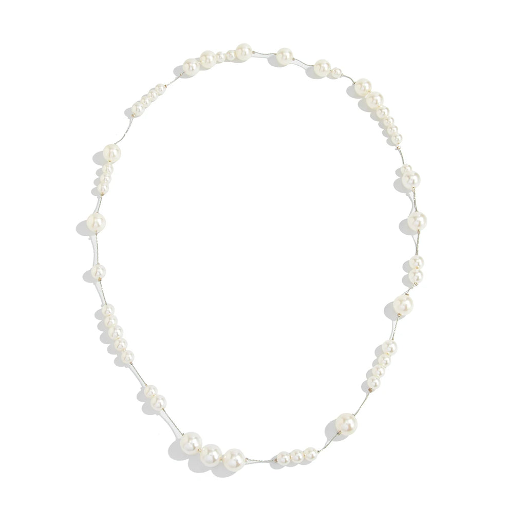 SHIXIN Elegant Imitation Pearl Long Chain Necklace for Women Korean Fashion White Beaded Sweater Chain New Year Wedding Jewelry