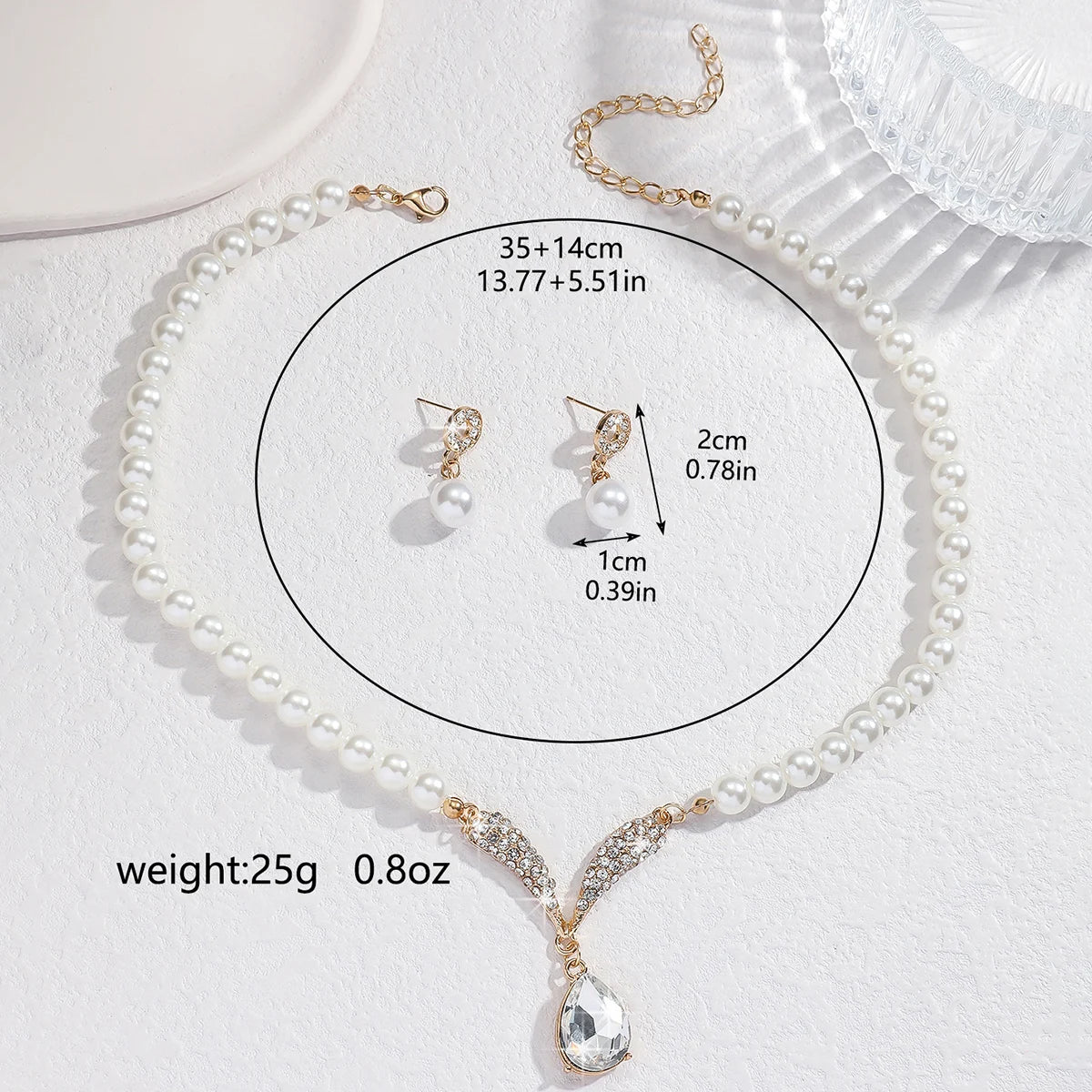 3PC Women's Fashion Trend Pearl Droplet Necklace Earrings Jewelry Set Wedding Banquet Party Festival Gift