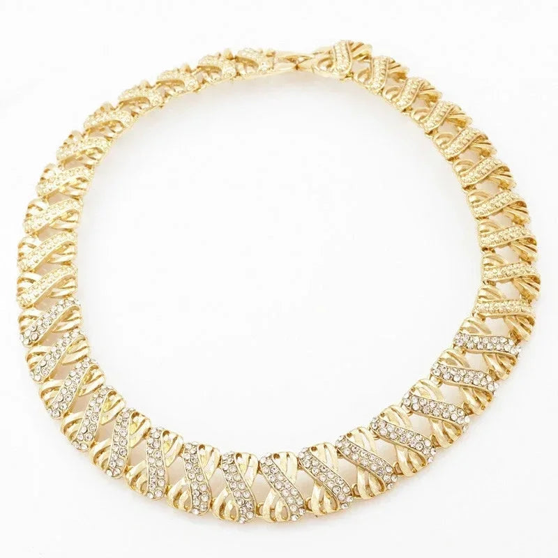 Fashion 18k Gold Plated Jewelry Set Dubai African Choker Necklace Earrings Rings Wedding Bridal Jewellery Sets for Women