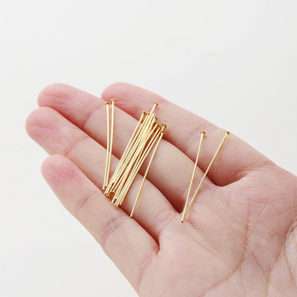 100pcs/lot 14K 18K Gold Plated 16-50mm Ball Head Pins DIY Jewelry Making Findings Brass Metal Flat Head Eye Head Pins Supplies