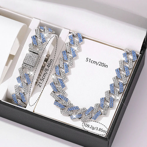 2pcs Jewelry Set Hip Hop Geometric Cuban Chain Neck Fashionable High Quality Hip Hop Rhinestone Neck Bracelet Jewelry holiday gi