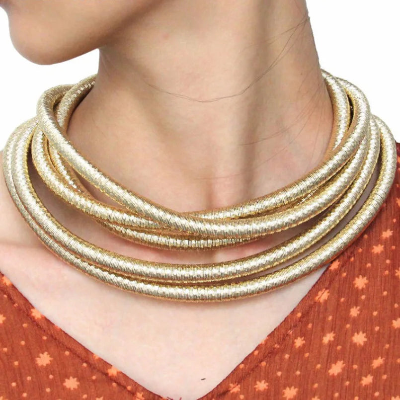 KDLUN African Bib Torques Chokers Necklaces For Women Statement Metal Geometric Collar Necklace Indian Jewelry Boho Design