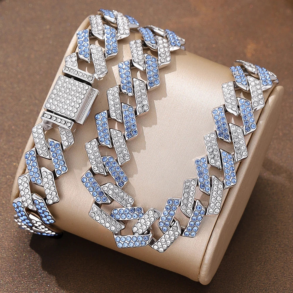 2pcs Jewelry Set Hip Hop Geometric Cuban Chain Neck Fashionable High Quality Hip Hop Rhinestone Neck Bracelet Jewelry holiday gi