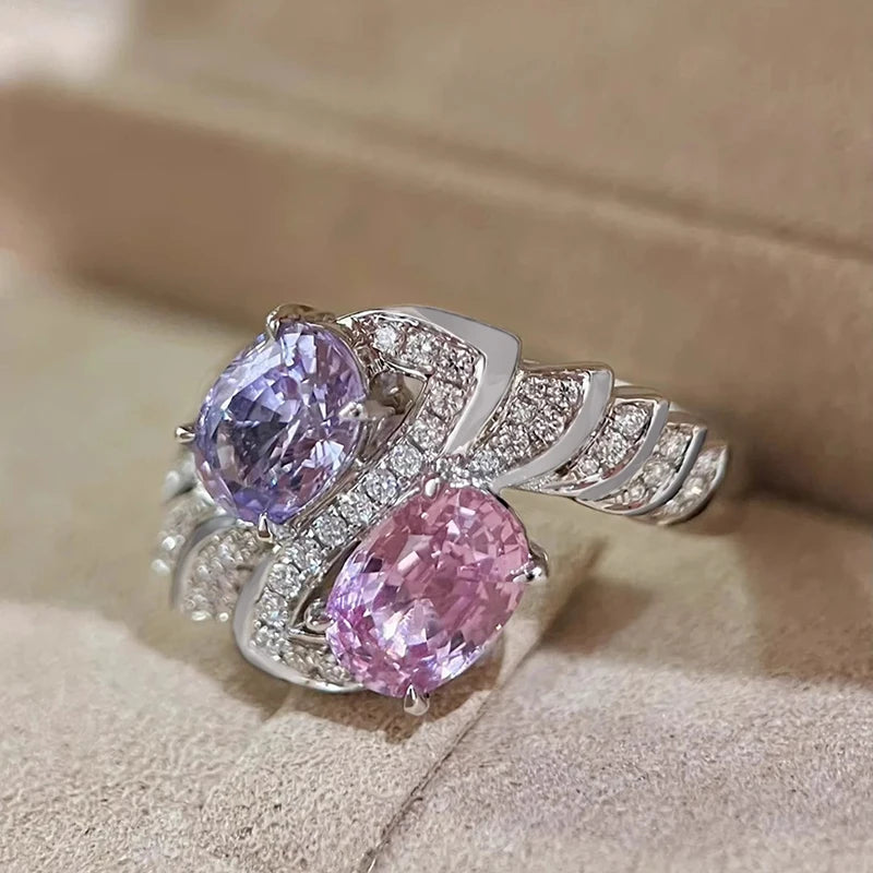 Huitan Charming Purple/Pink Cubic Zirconia Women Rings Romantic Bridal Wedding Accessories Sparkling Rings Party Fashion Jewelry