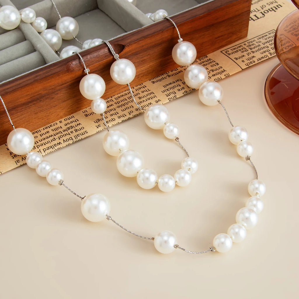 SHIXIN Elegant Imitation Pearl Long Chain Necklace for Women Korean Fashion White Beaded Sweater Chain New Year Wedding Jewelry