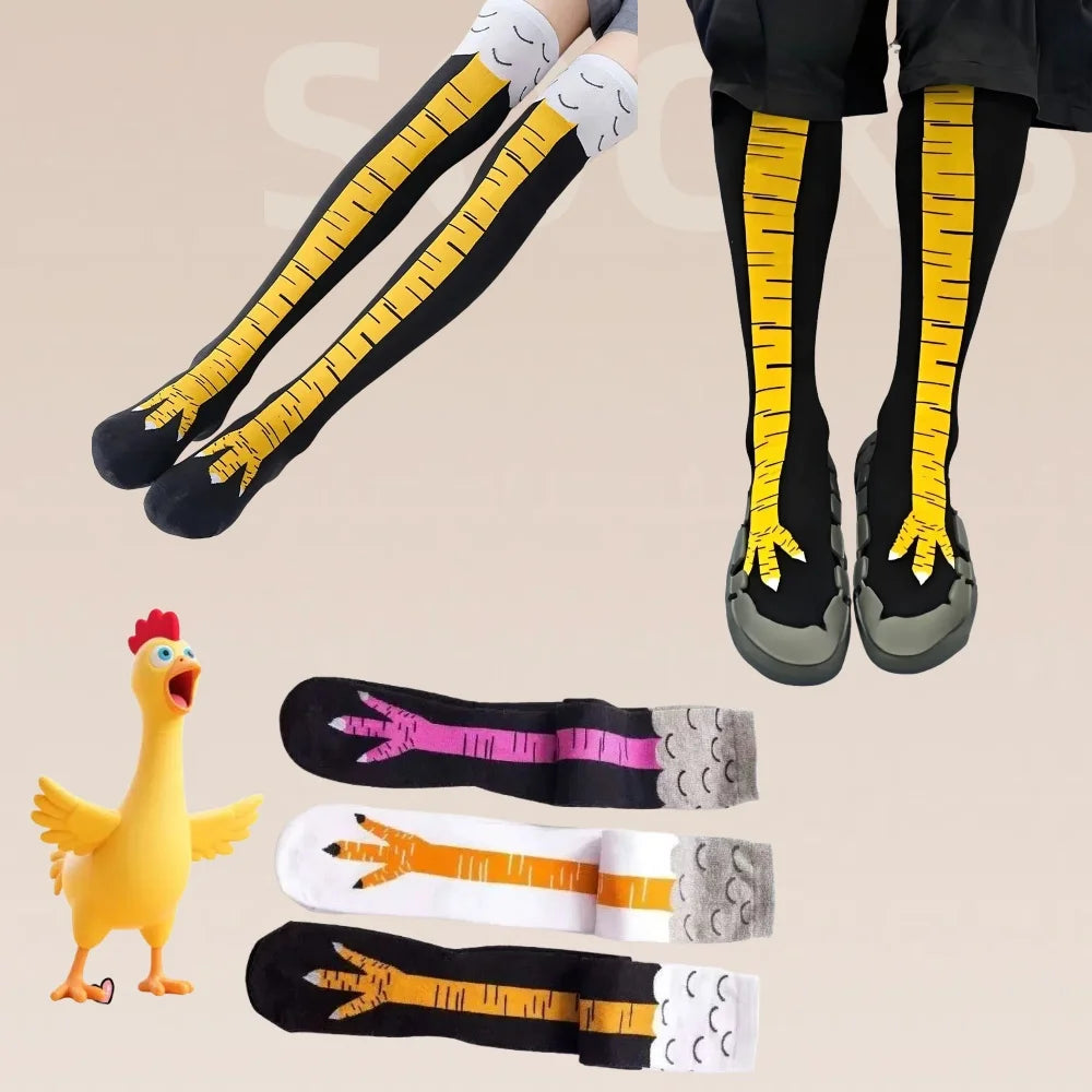 Men Women Funny 3D Chicken Socks Print Cartoon Cosplay High flexibility Thigh High Sock Cotton Fashion Thin Toe Feet Paws Stocks