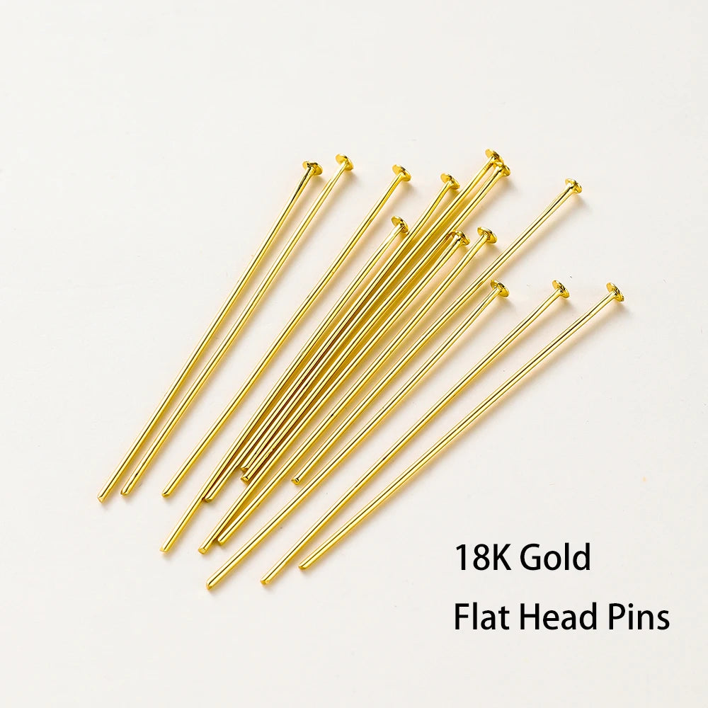 100pcs/lot 14K 18K Gold Plated 16-50mm Ball Head Pins DIY Jewelry Making Findings Brass Metal Flat Head Eye Head Pins Supplies