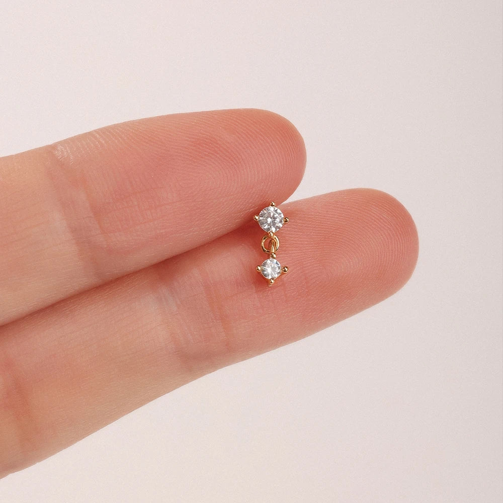 Aide 1pc 925 Sterling Silver Mini Zircon Thick Flat Screw Back Drop Earrings For Women K Gold Piercing Stud Earrings Jewelry