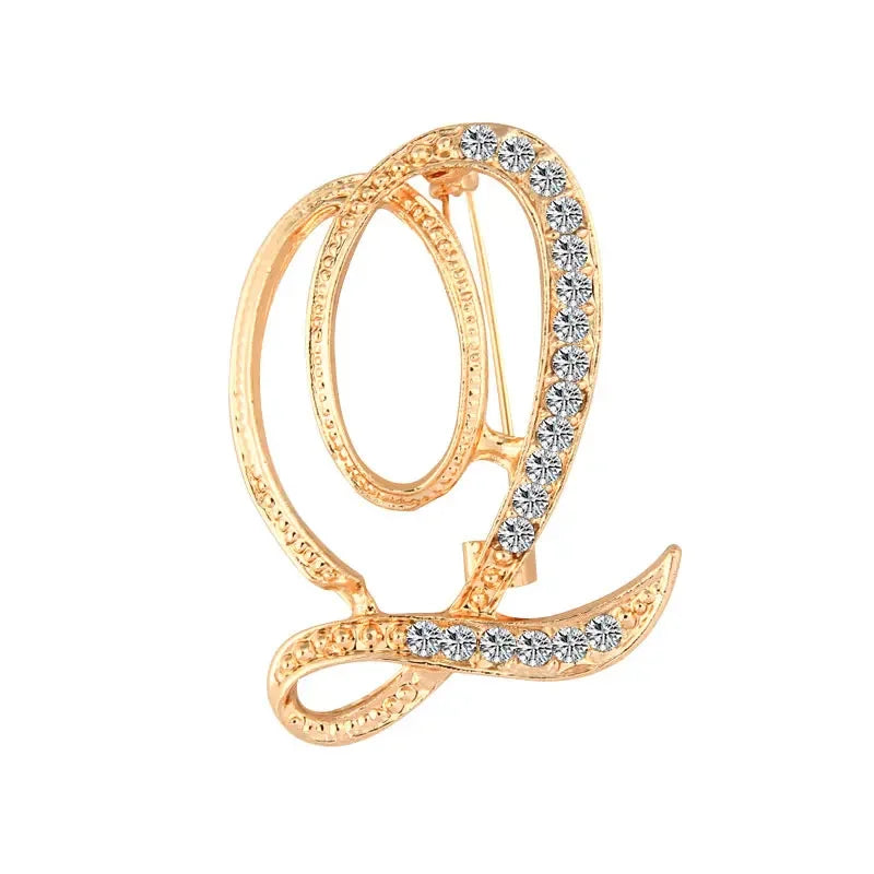 A-Z Letter Brooch Women Rhinestones Gold Crystal Metal Alphabet Pins Jewelry DIY Accessories
